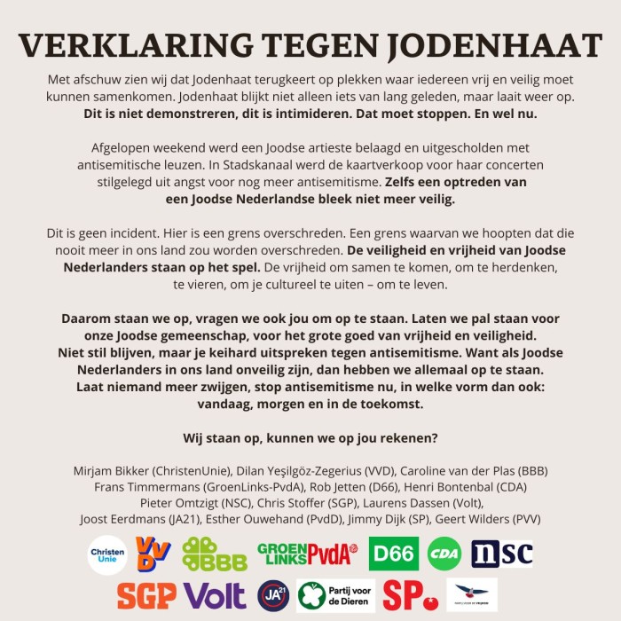 Gezamenlijke verklaring tegen jodenhaat 